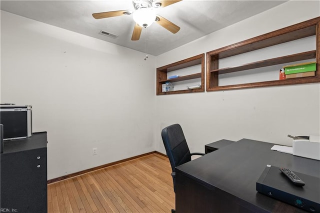 2740 Duckwood Ct, Suffolk, VA 23435 - office space featuring a ceiling fan, light wood finished floors, and baseboards
