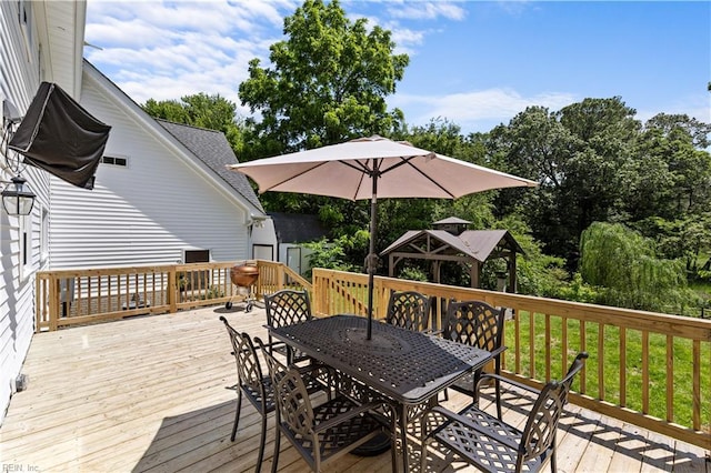 2740 Duckwood Ct, Suffolk, VA 23435 - wooden terrace featuring outdoor dining area and a gazebo