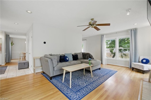 411 Rhode Island Ave, Norfolk, VA 23508 - living room featuring light wood-style flooring, a ceiling fan, recessed lighting, and baseboards
