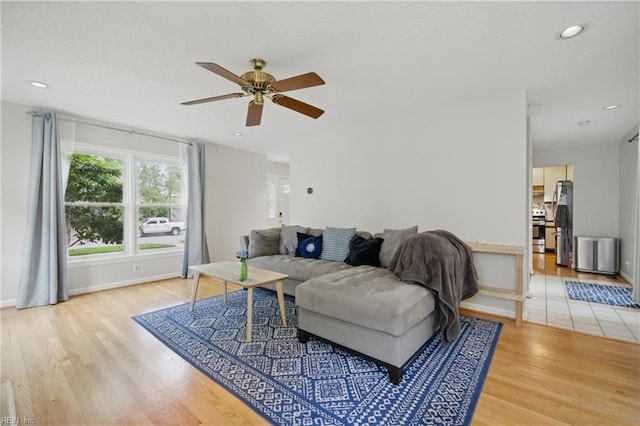 411 Rhode Island Ave, Norfolk, VA 23508 - living area featuring light wood-type flooring, a ceiling fan, baseboards, and recessed lighting