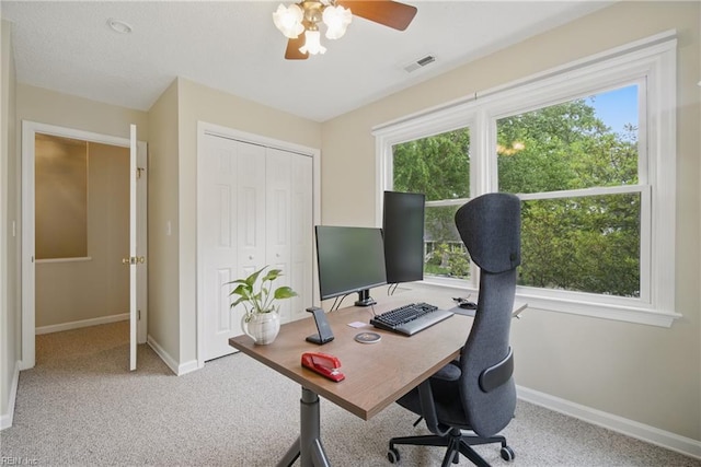 411 Rhode Island Ave, Norfolk, VA 23508 - home office with baseboards, carpet, and a ceiling fan