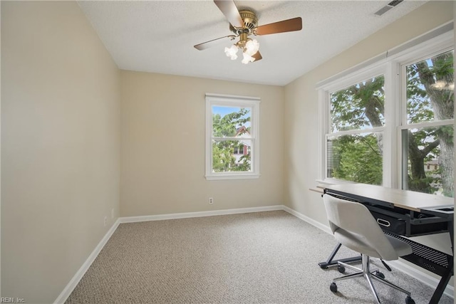 411 Rhode Island Ave, Norfolk, VA 23508 - carpeted home office with baseboards and ceiling fan