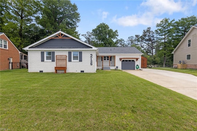216 Stubbs Dr, Chesapeake, VA 23323 - view of front facade featuring concrete driveway, a garage, a front yard, and brick siding