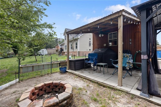 216 Stubbs Dr, Chesapeake, VA 23323 - view of patio with a fire pit, fence, a grill, and ceiling fan