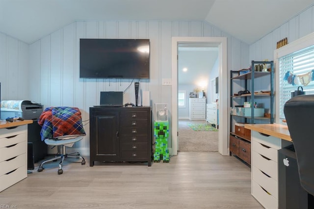 310 Manteo Ave, Hampton, VA 23661 - office area featuring lofted ceiling, light wood finished floors, healthy amount of natural light, and a decorative wall