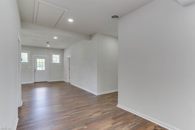 208 George Washington Hwy N, Chesapeake, VA 23323 - spare room with attic access, recessed lighting, dark wood-style floors, and baseboards