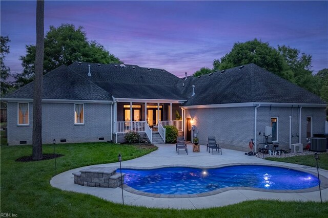 2300 Perez Way, Virginia Beach, VA 23456 - back of house featuring crawl space, brick siding, a lawn, a patio area, and central air condition unit