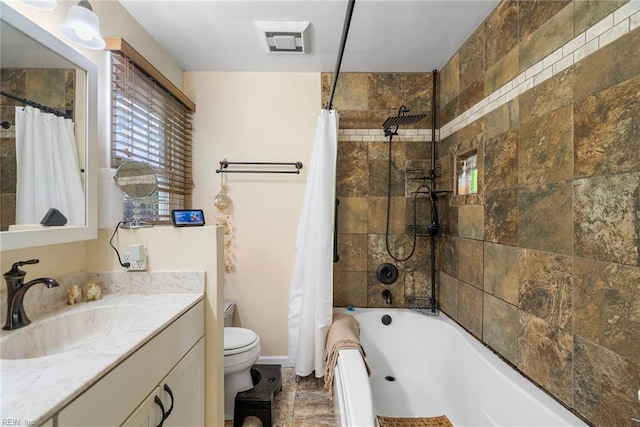 4769 Marlborough Dr, Virginia Beach, VA 23464 - bathroom with toilet, shower / tub combo with curtain, baseboards, and vanity