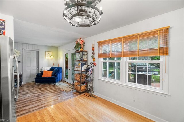 4769 Marlborough Dr, Virginia Beach, VA 23464 - sitting room featuring a chandelier, french doors, hardwood / wood-style flooring, and baseboards