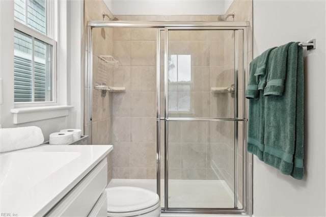 109 Big Woods Dr, Poquoson, VA 23662 - bathroom featuring toilet, a stall shower, and vanity