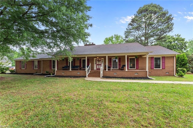 104 Beechwood Dr, Franklin, VA 23851 - single story home featuring a porch, a front lawn, brick siding, and crawl space