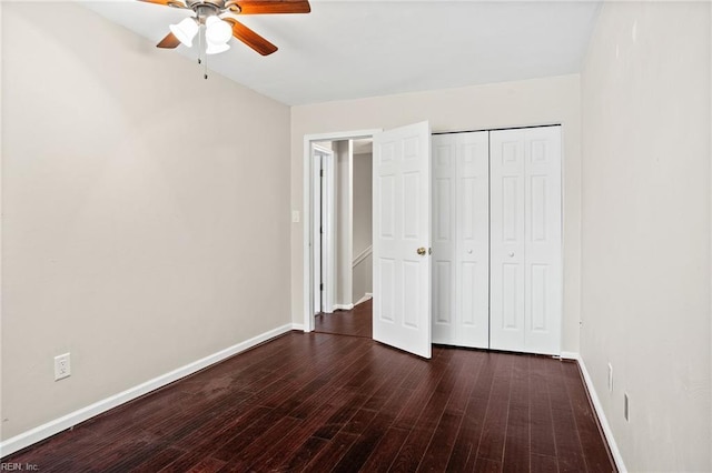 2777 Livingston Loop, Virginia Beach, VA 23456 - unfurnished bedroom featuring dark wood-style floors, baseboards, a closet, and ceiling fan