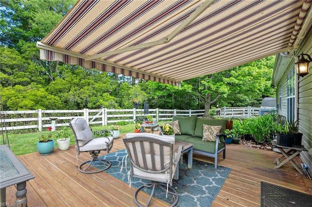 2777 Livingston Loop, Virginia Beach, VA 23456 - wooden deck with an outdoor hangout area, a fenced backyard, and view of wooded area