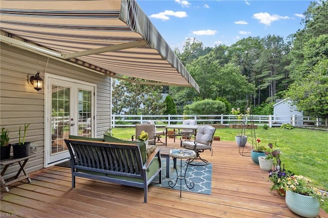 2777 Livingston Loop, Virginia Beach, VA 23456 - wooden deck featuring outdoor lounge area, french doors, and view of wooded area