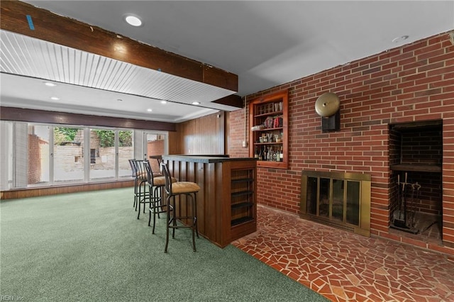 1508 Reynard Rd, Suffolk, VA 23433 - indoor dry bar with carpet flooring, a fireplace, and recessed lighting