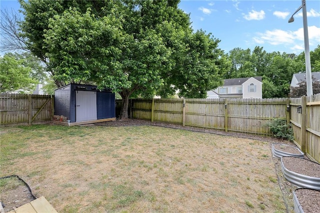 view of yard featuring a shed and an outbuilding
