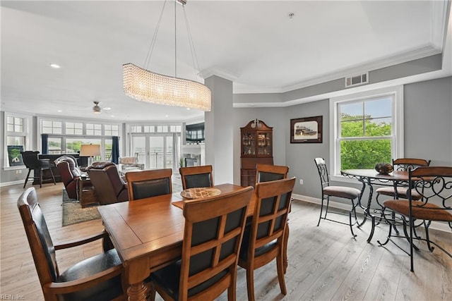 4250 Granby St Unit 106, Norfolk, VA 23504 - dining room with crown molding, light wood finished floors, ceiling fan, baseboards, and recessed lighting