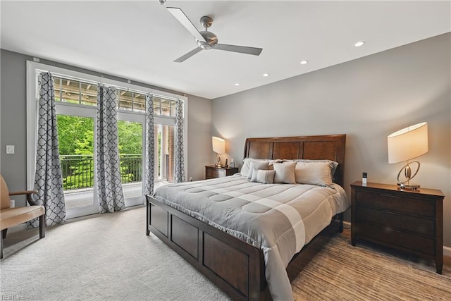 4250 Granby St Unit 106, Norfolk, VA 23504 - bedroom with access to exterior, recessed lighting, light carpet, and ceiling fan