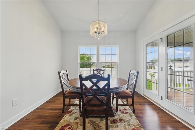 321 Windemere Rd, Newport News, VA 23602 - dining space featuring a chandelier, baseboards, and dark wood-style flooring