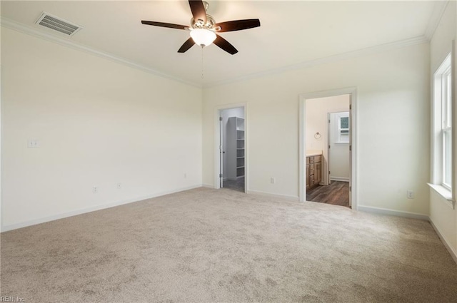 104 Pailin Creek Rd, Elizabeth City, NC 27909 - unfurnished bedroom with carpet flooring, crown molding, a spacious closet, baseboards, and ensuite bath