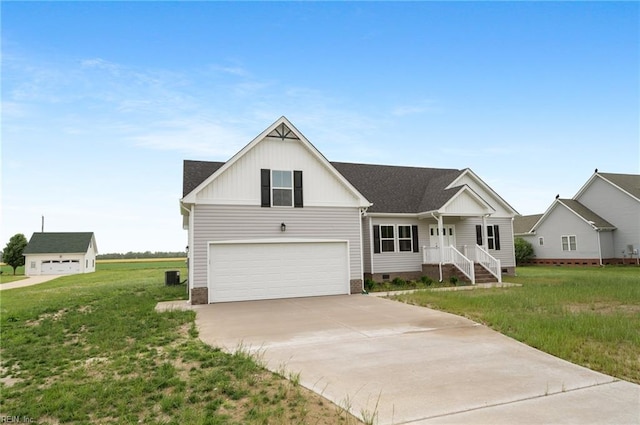 104 Pailin Creek Rd, Elizabeth City, NC 27909 - view of front of home with concrete driveway, a front lawn, an attached garage, and crawl space