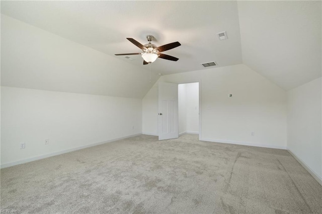 104 Pailin Creek Rd, Elizabeth City, NC 27909 - additional living space with light colored carpet, vaulted ceiling, ceiling fan, and baseboards