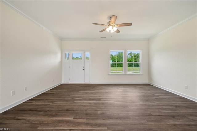 104 Pailin Creek Rd, Elizabeth City, NC 27909 - spare room with ceiling fan, dark wood-type flooring, crown molding, and baseboards