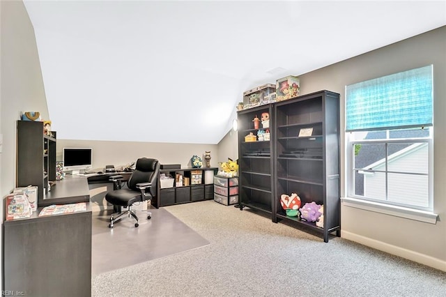3820 Whites Lndg, Chesapeake, VA 23321 - carpeted home office featuring vaulted ceiling and baseboards