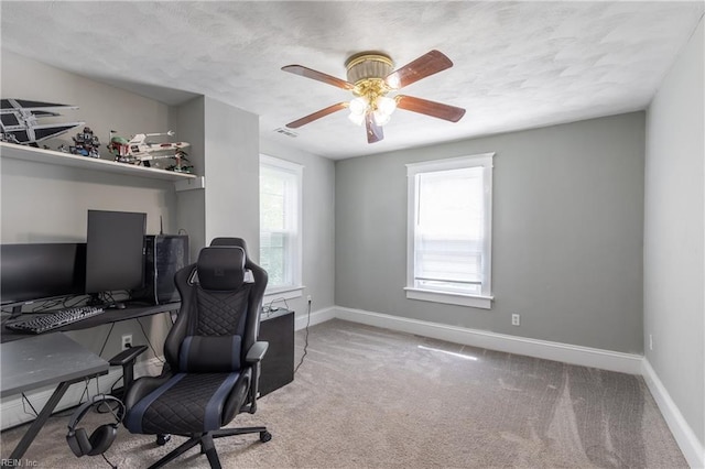 113 E Virginia Ave, Hampton, VA 23663 - carpeted office space featuring baseboards, a ceiling fan, and a textured ceiling