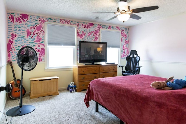 125 Messick Rd, Poquoson, VA 23662 - bedroom with light colored carpet, a textured ceiling, and ceiling fan