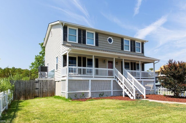 125 Messick Rd, Poquoson, VA 23662 - view of front of home featuring a porch, central AC, and stairway
