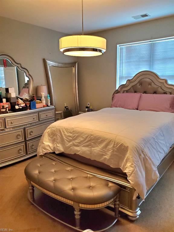 carpeted bedroom featuring multiple windows