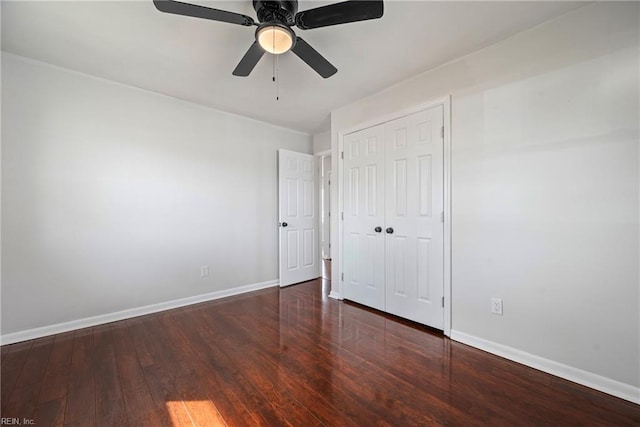 9 Prince George Dr, Hampton, VA 23669 - unfurnished bedroom featuring wood finished floors, baseboards, a closet, and ceiling fan