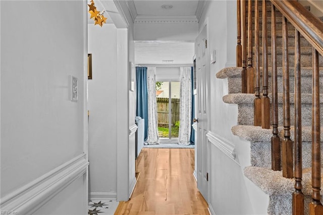 1240 Mill Stream Way, Chesapeake, VA 23320 - hallway featuring crown molding, stairs, and light wood-style floors