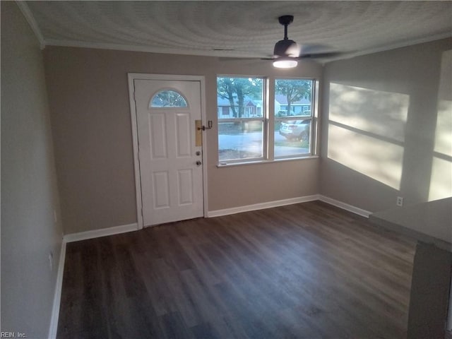 1914 Long Green Ln, Hampton, VA 23663 - foyer with crown molding, ceiling fan, dark wood finished floors, and baseboards