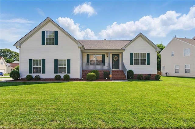 6701 Burbage Landing Cir, Suffolk, VA 23435 - view of front facade featuring a porch, a front lawn, crawl space, and a shingled roof