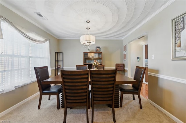 6701 Burbage Landing Cir, Suffolk, VA 23435 - dining area with light colored carpet, crown molding, and baseboards