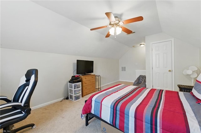 6701 Burbage Landing Cir, Suffolk, VA 23435 - carpeted bedroom with vaulted ceiling, a ceiling fan, and baseboards