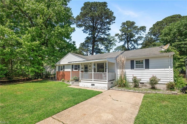 504 Amster Ln, Chesapeake, VA 23323 - ranch-style house featuring crawl space, a porch, and a front yard