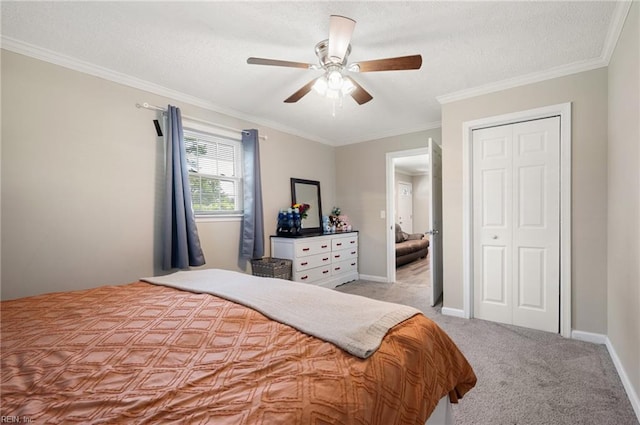 504 Amster Ln, Chesapeake, VA 23323 - bedroom featuring light carpet, a closet, a ceiling fan, and ornamental molding