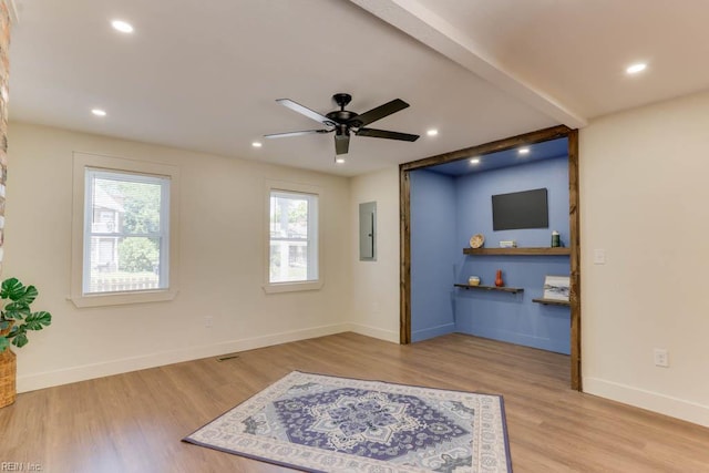 1413 Elm Ave, Portsmouth, VA 23704 - unfurnished room featuring electric panel, wood finished floors, a ceiling fan, baseboards, and recessed lighting