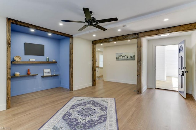 1413 Elm Ave, Portsmouth, VA 23704 - foyer with wood finished floors, a ceiling fan, recessed lighting, baseboards, and beam ceiling