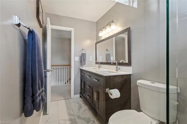 218 Woodburne Ln, Newport News, VA 23602 - full bathroom with marble look tiles, toilet, and double vanity