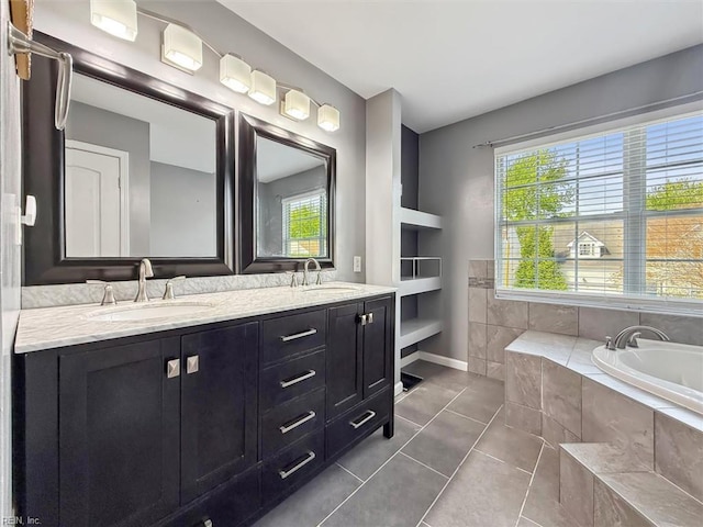 218 Woodburne Ln, Newport News, VA 23602 - full bath featuring tile patterned floors, double vanity, a bath, and baseboards