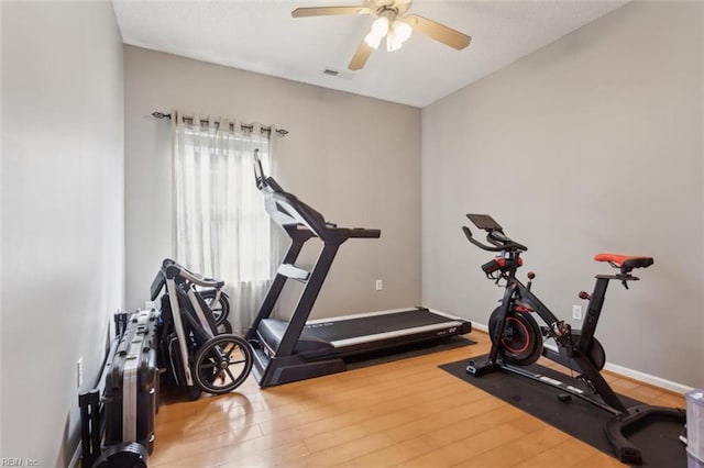 218 Woodburne Ln, Newport News, VA 23602 - workout area with ceiling fan, wood finished floors, and baseboards