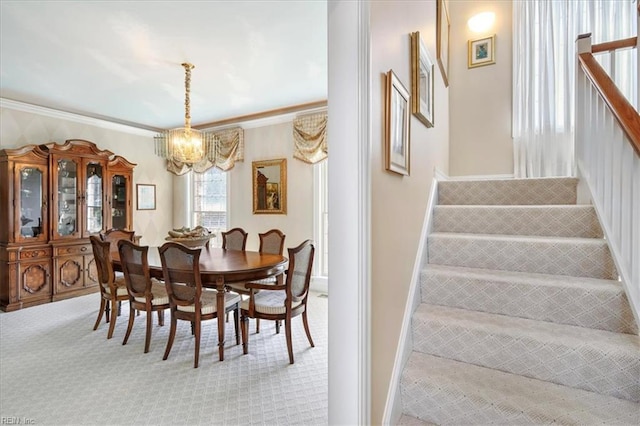 433 Croatan Rd, Virginia Beach, VA 23451 - dining room with a chandelier, carpet flooring, stairs, and ornamental molding