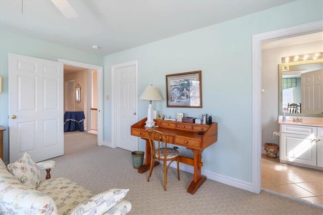 433 Croatan Rd, Virginia Beach, VA 23451 - home office with light carpet, baseboards, and a sink