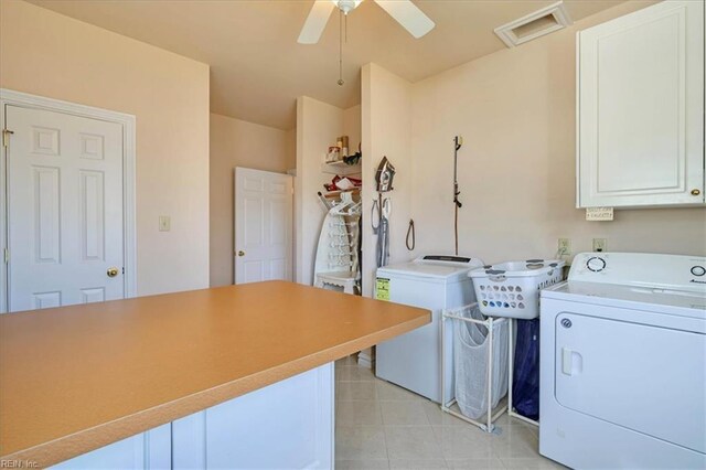 433 Croatan Rd, Virginia Beach, VA 23451 - washroom with cabinet space, washer and clothes dryer, ceiling fan, and light tile patterned flooring