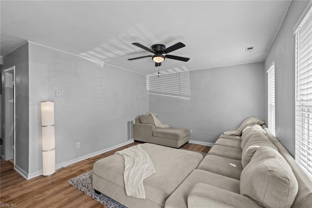 2156 Kimball Cir, Virginia Beach, VA 23455 - living area featuring ceiling fan, wood finished floors, plenty of natural light, and baseboards