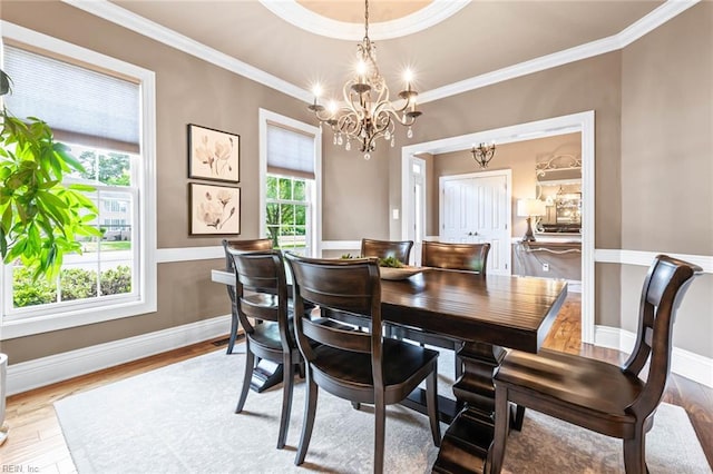 1704 Lower Church Ct, Virginia Beach, VA 23455 - dining space with wood finished floors, a chandelier, crown molding, and baseboards